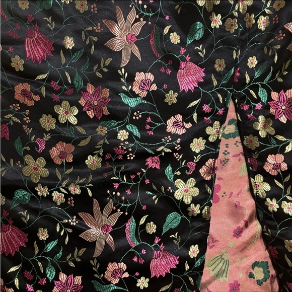 Make a Move Black Satin Floral Jaquard Strapless Midid Dress - Picture 7 of 7